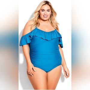 NWT L/20 Teal Blue City Chic One Piece Bathing Suit
